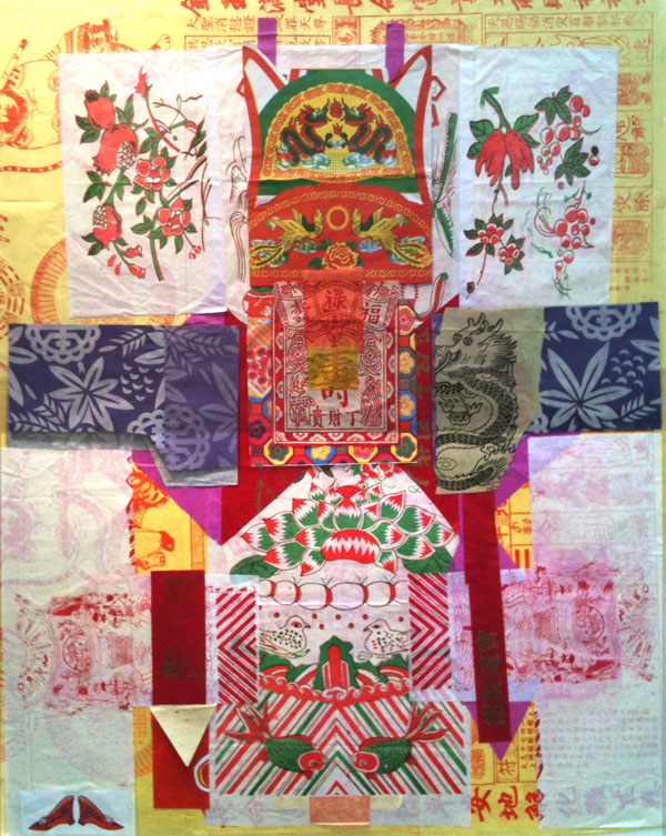 Chinese paper robot, 2013, collage, 40" x 30"